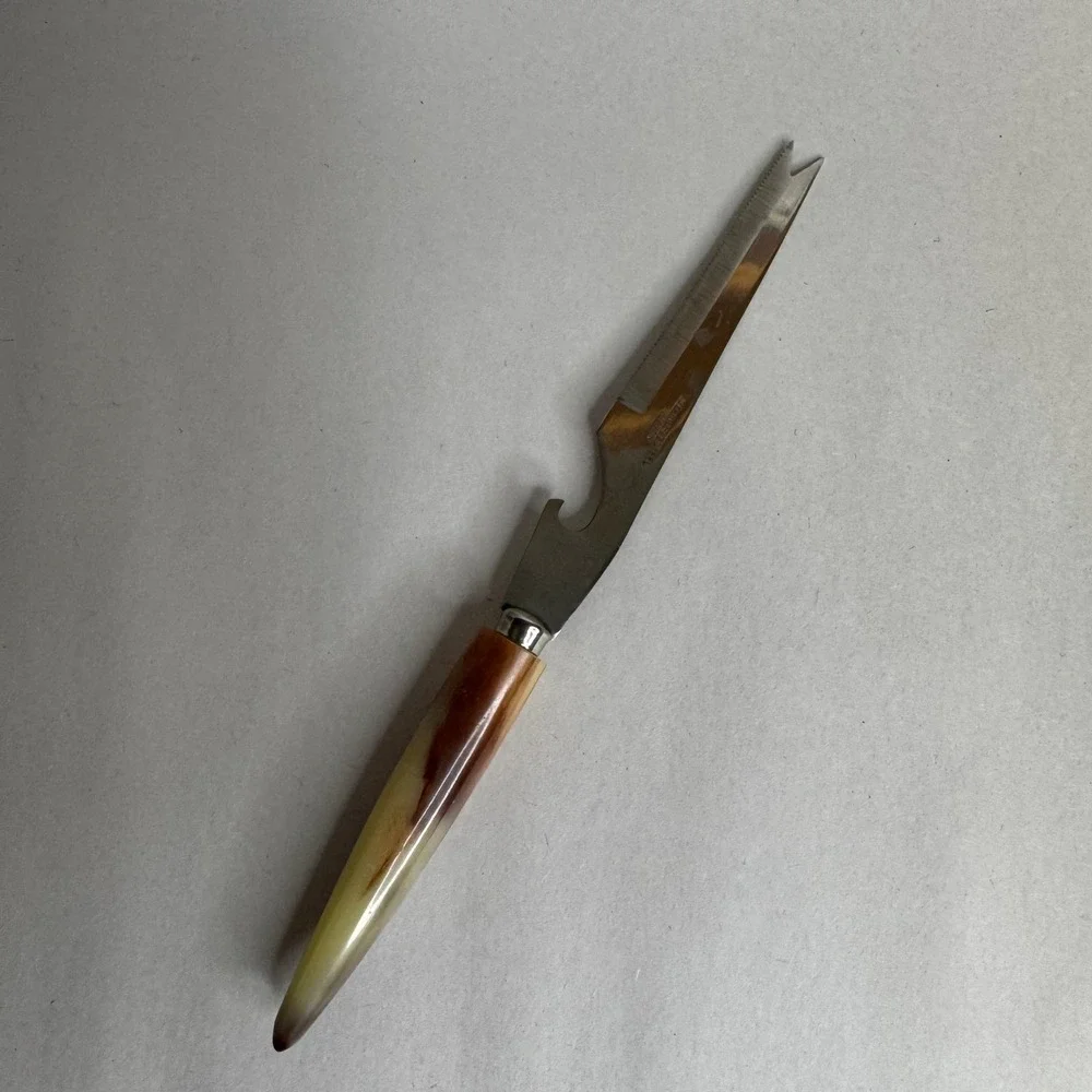Vintage Stainless Steel Japan Bar Knife‎ Faux Horn Handle Bottle Opener Fork Tip